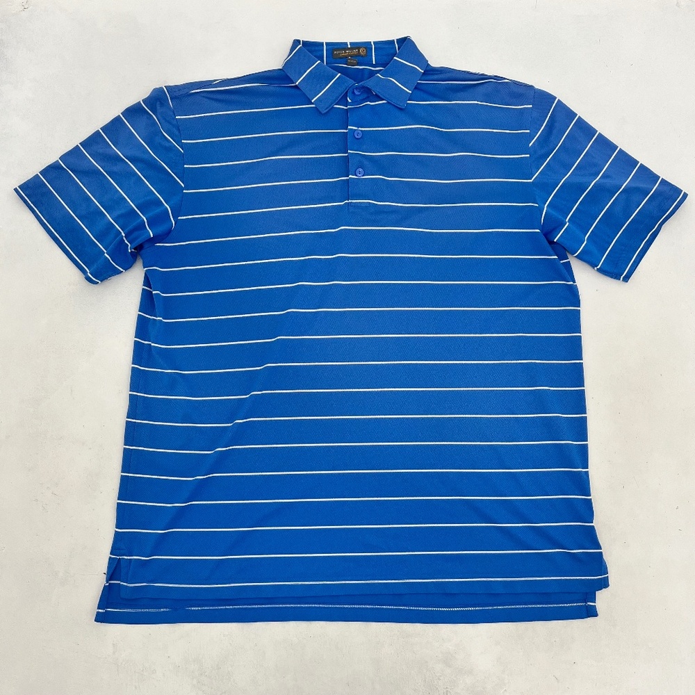 Peter Millar Summer Comfort‎ 4e Mens L Golf Polo Shirt Blue Striped Short Sleeve